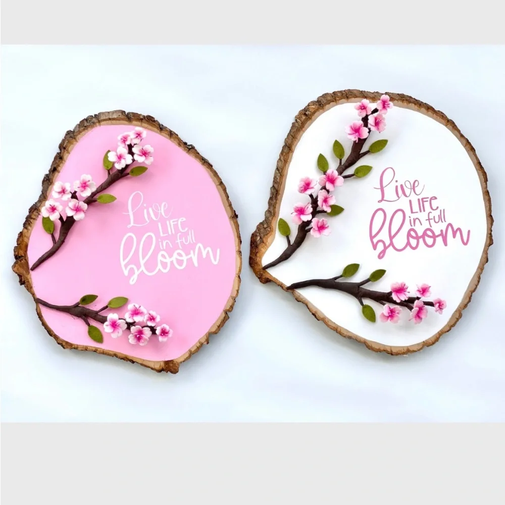 White Background With Pink Cherry Blossoms/Live Life in Full Bloom Wall Art - Picture 3 of 3